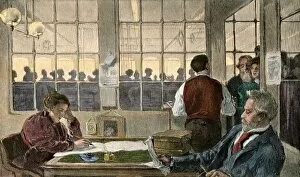 Textile Mill Gallery: Textile workers collecting their pay, 1890s