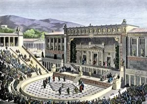 Theater Collection: Theatrical performance in ancient Athens
