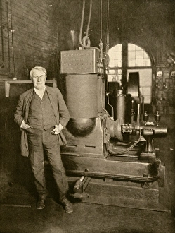 Thomas Edison with the dynamo that generated the first commercial electric