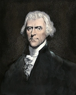 Us President Prints: Thomas Jefferson. Hand-colored engraving by A