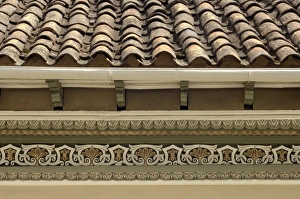 Latin American Prints: Tiled roof and trim detail in the Spanish colonial city of Cuenca