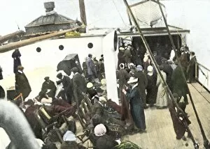 Steam Ship Gallery: Titanic survivors on deck of a rescue ship