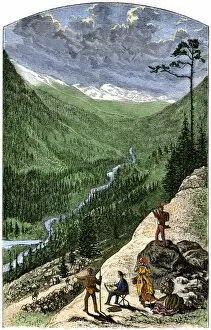 Colorado Gallery: Tourists hiking in the Colorado Rockies, 1870s