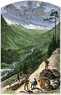 Hiking Collection: Tourists hiking in the Colorado Rockies, 1870s