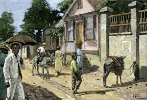 Bare Foot Prints: Townspeople on a Jamaica street, 1890s
