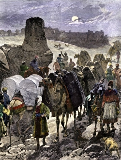 Trade caravans on the Silk Road