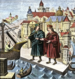 Italy Prints: Trade in a seaport of the Mediterranean about the time of Marco Polo