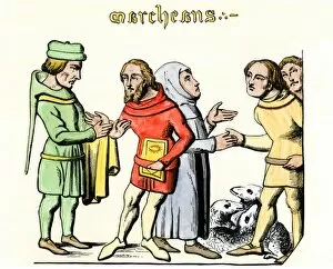 Barter Collection: Traders bartering in the Middle Ages