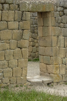 Latin America:Caribbean Prints: Trapezoidal doorway leading to Inca Temple of the Sun at Ingapirca in the Andes