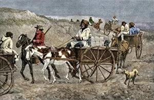 Fur Trade Gallery: Trappers hauling furs to a Canadian trading post