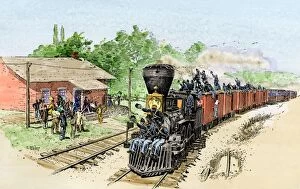 Cheer Collection: Troop train taking Union soldiers to the front