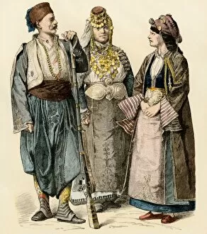 Africa history Collection: Tunisians and a Greek woman, 1800s