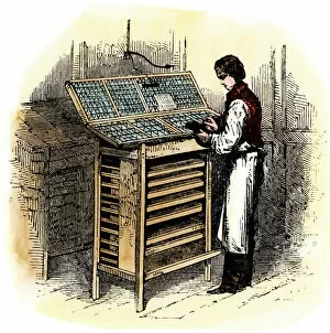 Occupations Gallery: Typesetter at work, 1800s