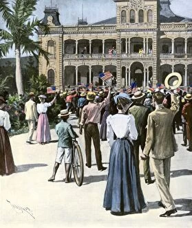 Hawaii Collection: U. S. annexation of Hawaii cheered in Honolulu, 1898