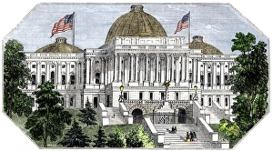 Construction Prints: Unfinished dome on the U. S. Capitol, 1850s