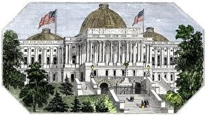 Unfinished dome on the U.S. Capitol, 1850s