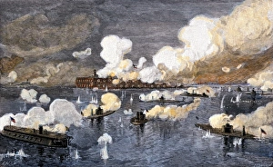 Gun Boat Prints: Union fleet bombarding Fort Sumter to retake Charleston harbor from
