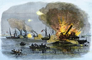 Civil War (US) Collection: Union gunboats sunk in Galveston Bay, 1863