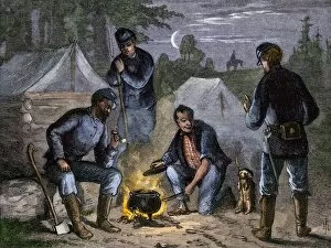 Dinner Gallery: Union soldiers in camp, Civil War