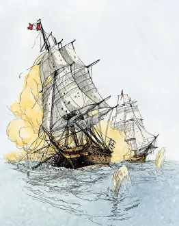 American Revolution Prints: US-French naval battle in the Quasi-War with France, 1798-1800