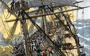 Sea Battle Gallery: USS Constitution in battle against British ships, War of 1812