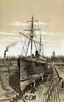 Ship Yard Gallery: Vancouver Island shipyard, 1800s