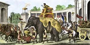 200s Bc Prints: Victorious Hannibal on an elephant bringing trophies