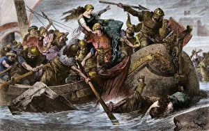Middle Ages Collection: Viking raid under Olaf I