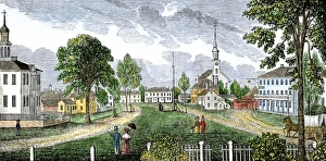 Concord Gallery: Village green in Concord, Massachusetts, 1830s