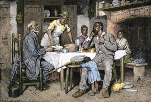 Rural Life Prints: Visiting pastor having dinner with an African-American family