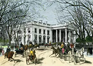 Visitor Gallery: Visitors arriving at the White House in carriages, 1870s