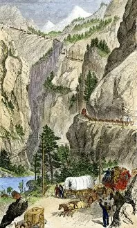 Sierra Nevada Collection: Wagon trail over the Sierra into California, 1865