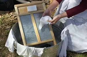 Outdoor Gallery: Washboard for scrubbing laundry in the 1800s
