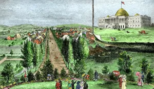 US places:historical views Gallery: Washington DC and the original Capitol building, 1810