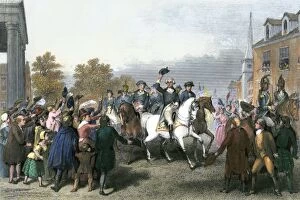 George Washington Gallery: Washington entering New York City after British evacuation, 1783