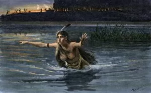 Wampanoag Collection: Weetamoo drowning in the Taunton River, 1676