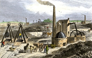 Industrial Revolution Prints: Whimsey engine drawing coal in the Staffordshire mines
