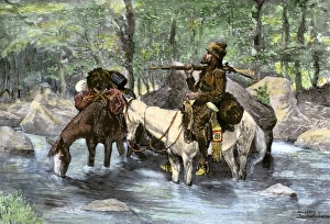 Rockies Prints: A white trapper crossing a mountain stream