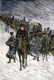 French History Prints: Winter retreat of Napoleon and the French army from Moscow in 1812