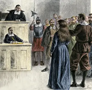 Woman defendant in a Puritan Massachusetts court, 1600s