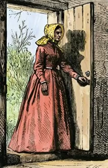 Door Gallery: Woman entering a rural home, 1800s