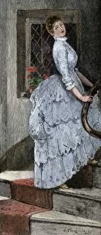 Fashionable Gallery: Woman on a staircase, 1800s