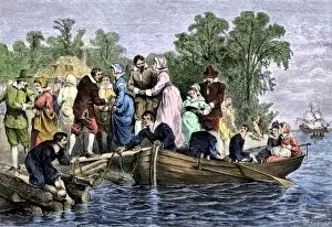 Pioneer Collection: Women arriving at colonial Jamestown, 1600s