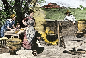 Fire Prints: Women rendering lard in a kettle to make soap the old-fashioned way