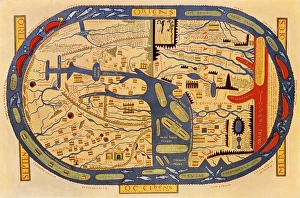 World map of the flat earth printed by Beatus Rhenanus Bildaus Rheinau early