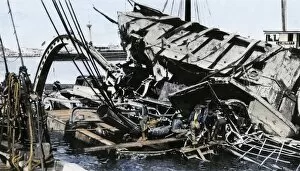 Spanish American War Collection: Wreckage of the battleship Maine in Havana, 1898
