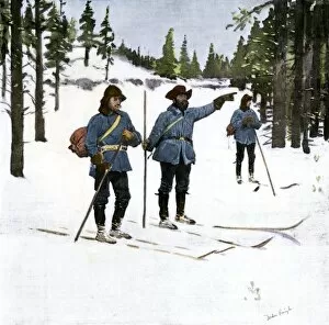 Rocky Mountains Collection: Yellowstone National Park guards on skis