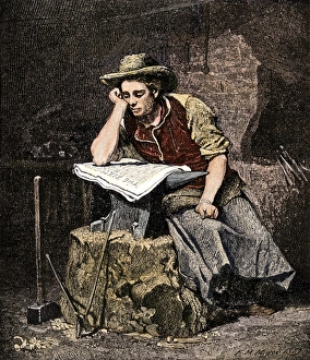 News Paper Prints: Young blacksmith reading a newspaper