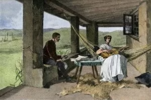 Texas Gallery: Young Hispanic couple at their ranch, 1800s