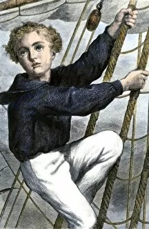 Naval Gallery: Young sailor climbing the rigging